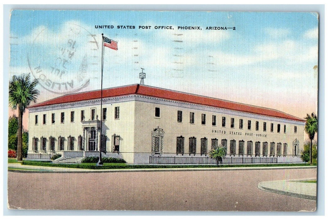 1941 United States Post Office Exterior Building Road Phoenix Arizona Postcard