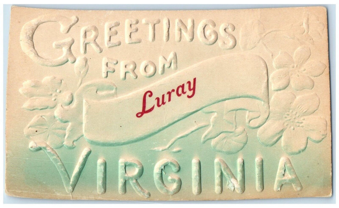 c1910's Greetings From Luray Virginia VA, Flowers Airbrushed Embossed Postcard