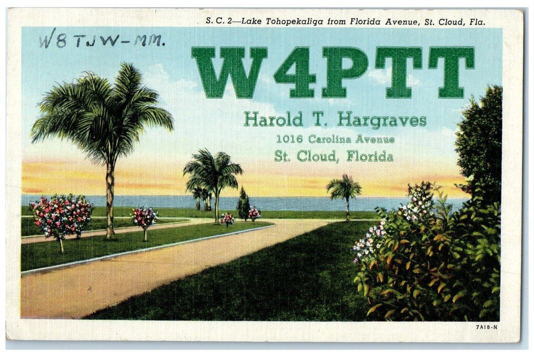 1950 Lake Tohopekaliga From Florida Avenue Ham Radio St. Cloud FL Postcard