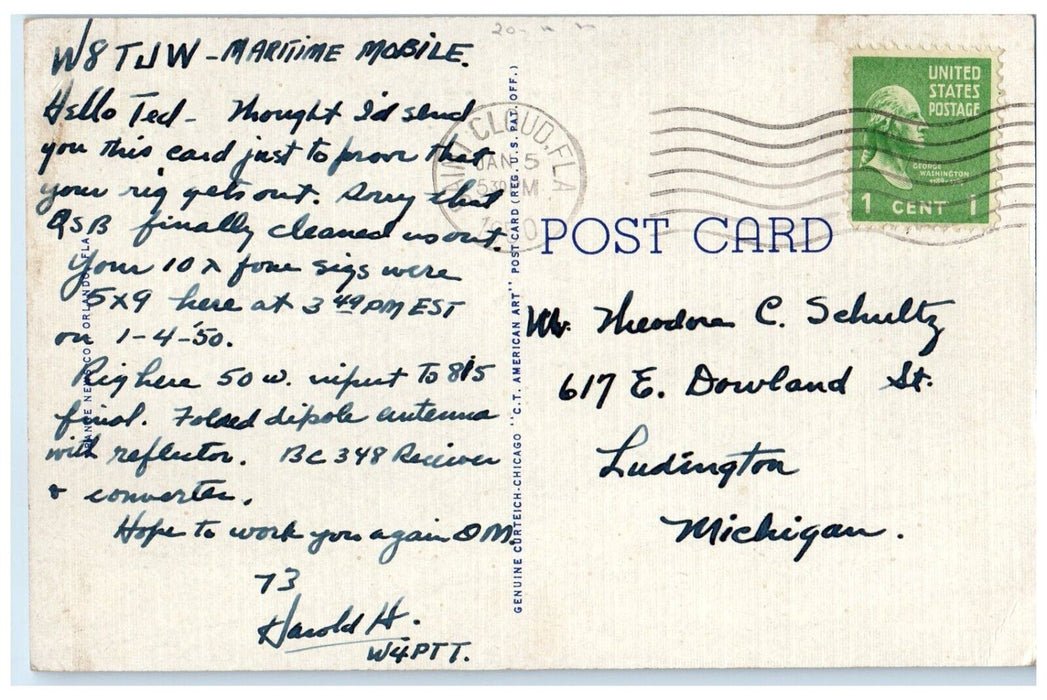 1950 Lake Tohopekaliga From Florida Avenue Ham Radio St. Cloud FL Postcard