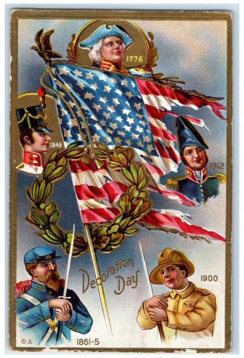 c1910's Decoration Day Flag Patriotic Embossed Unposted Antique Postcard