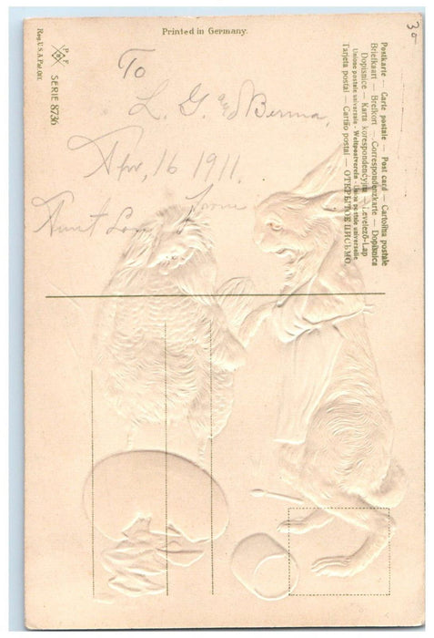 c1910's Easter Wishes Rabbit Rooster Chicken Egg Hatched Embossed Postcard