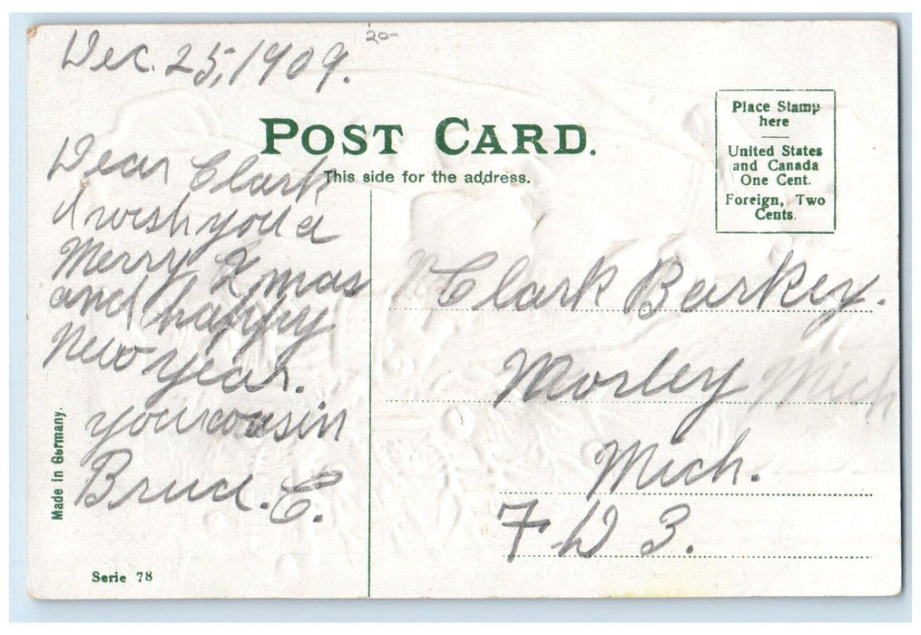 1909 Christmas Tree Angels Decorating Winter Embossed Posted Antique Postcard