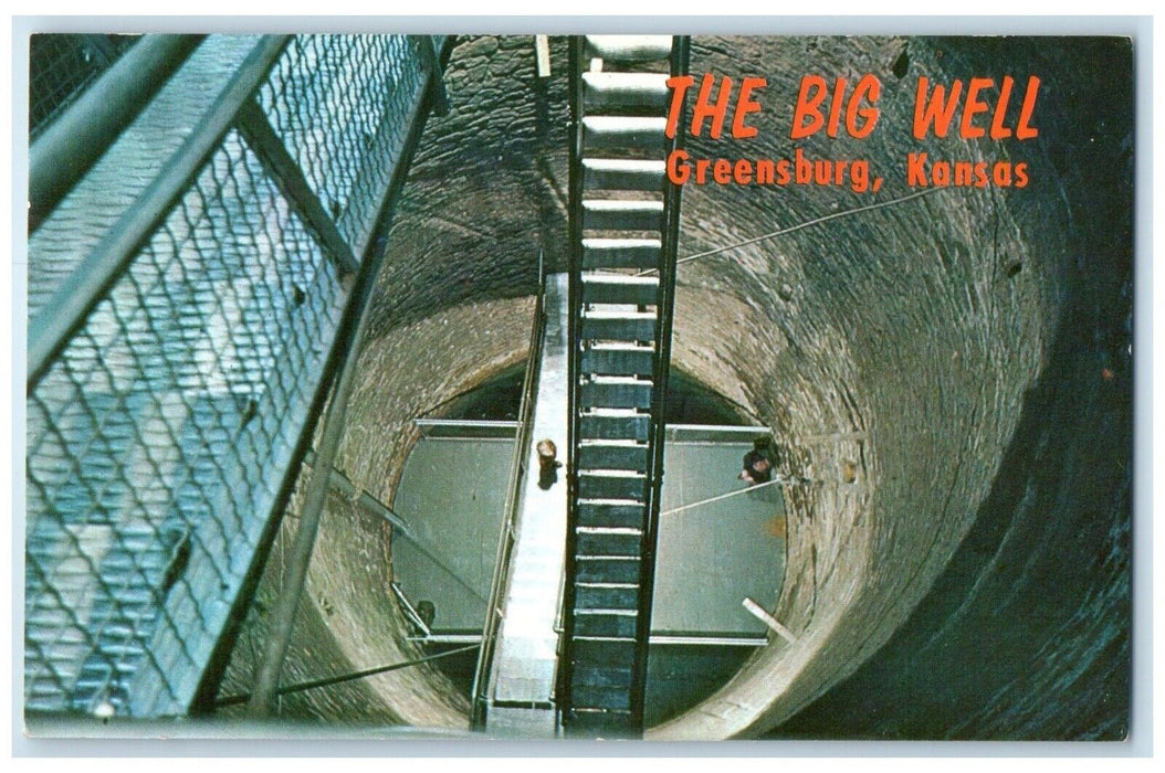 c1960 View Looking Down Big Well Stairs Greensburg Kansas KS Unposted Postcard