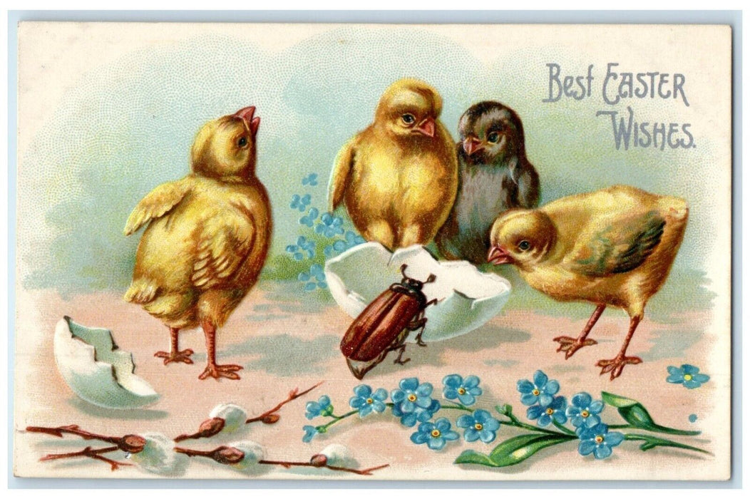 Easter Chicks Lightning Bug Hatched Egg Flowers Pipe Berry Clapsaddle Postcard