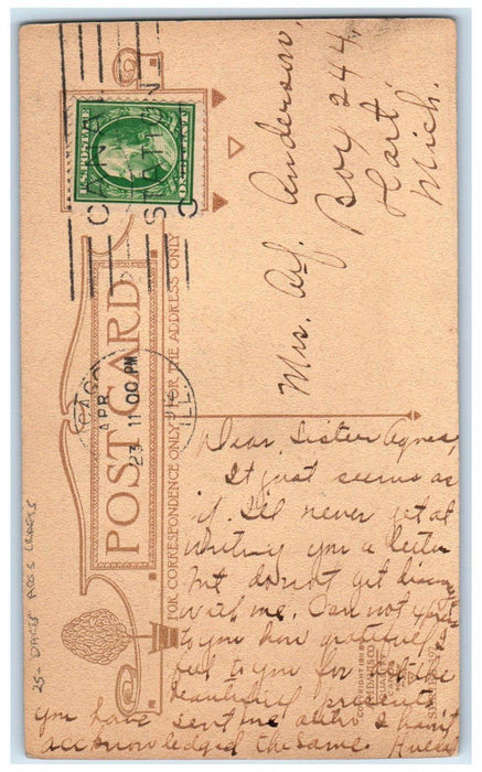 c1910's Motto Davis Arts Crafts Chicago Illinois IL Posted Antique Postcard