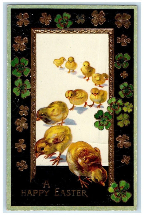 1912 Easter Chicks Shamrocks Embossed Gel Gold Gilt Scottville MI Postcard