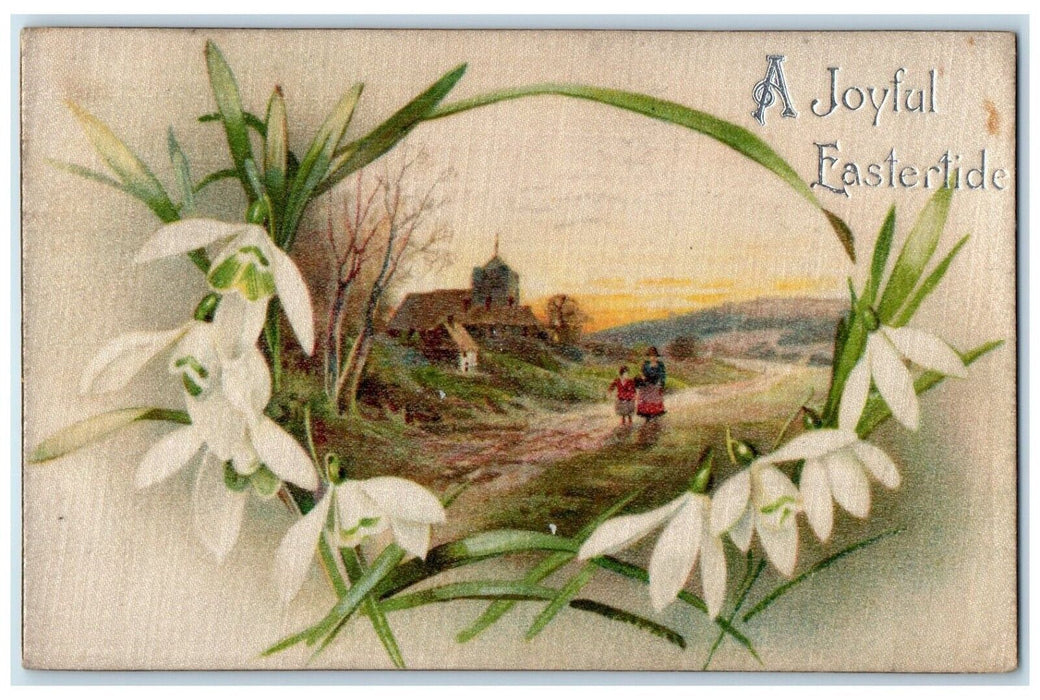 1916 Easter White Flowers Silk Winsch Back Embossed Akron Ohio OH Postcard