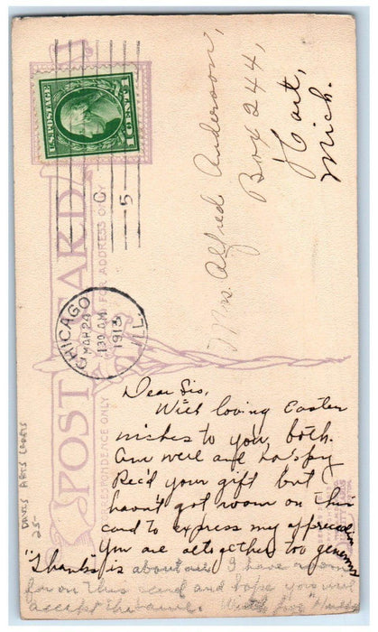 1913 Easter Lily Flowers Davis Arts Crafts Chicago Illinois IL Antique Postcard