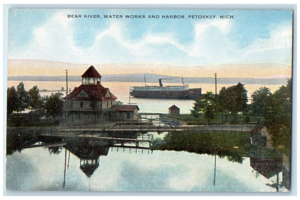 c1910 Bear River Water Works Harbor Steamer Ship Petoskey Michigan MI Postcard