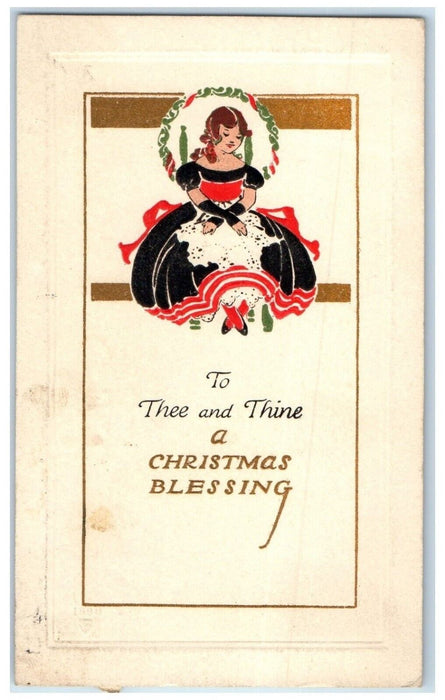 1914 Christmas Blessing Pretty Woman Volland Arts Crafts Embossed Postcard