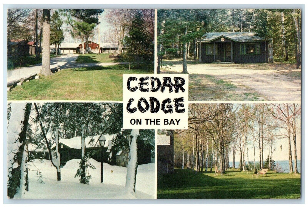 c1960 Rustic Log Cedar Lodge Paradise Michigan MI Multi-View Antique Postcard