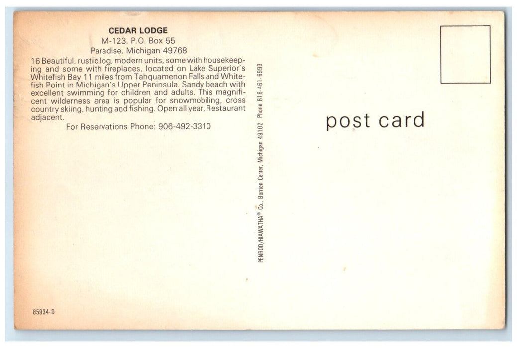 c1960 Rustic Log Cedar Lodge Paradise Michigan MI Multi-View Antique Postcard