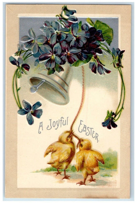 1909 Easter Chicks Ringing Bell Flowers Embossed Clapsaddle Antique Postcard
