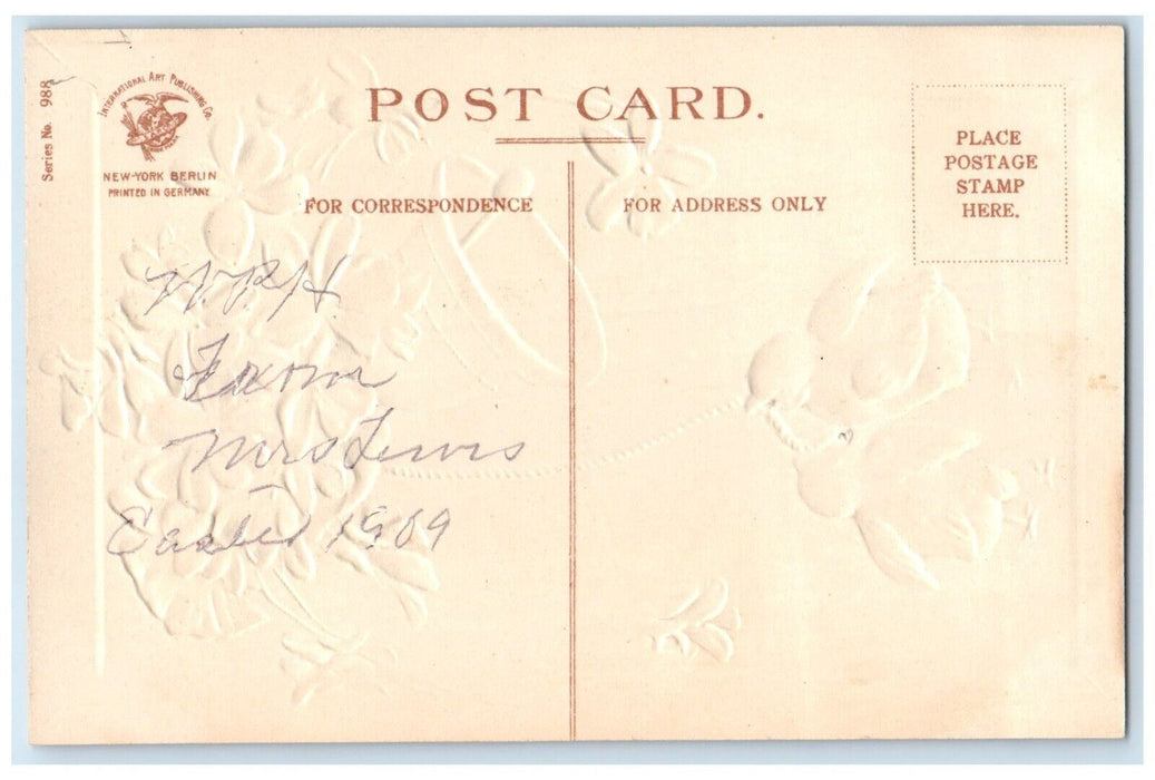 1909 Easter Chicks Ringing Bell Flowers Embossed Clapsaddle Antique Postcard