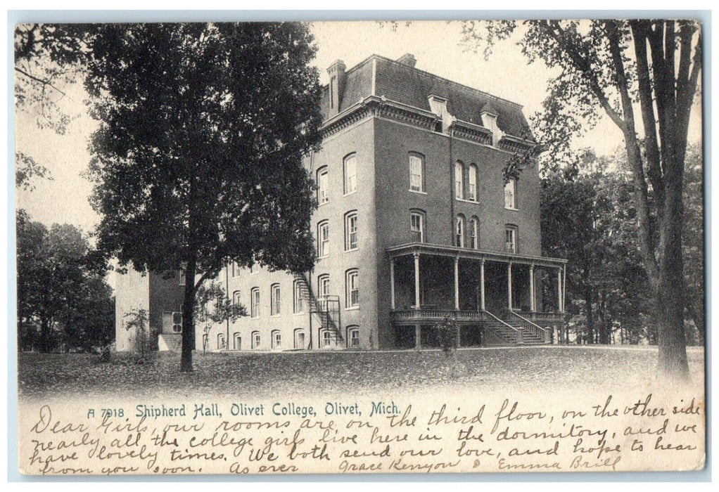 1908 Exterior Shipherd Hall Olivet College Building Olivet Michigan MI Postcard