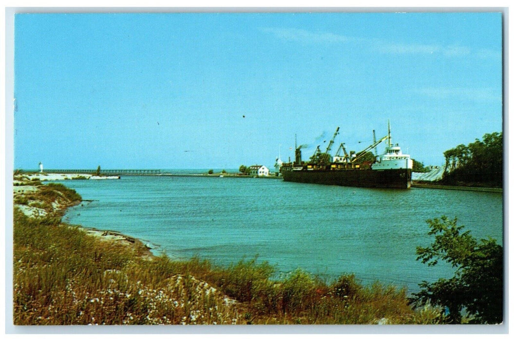 c1960 Loading Sand Big Ships Breakwater Manistee Michigan MI Unposted Postcard