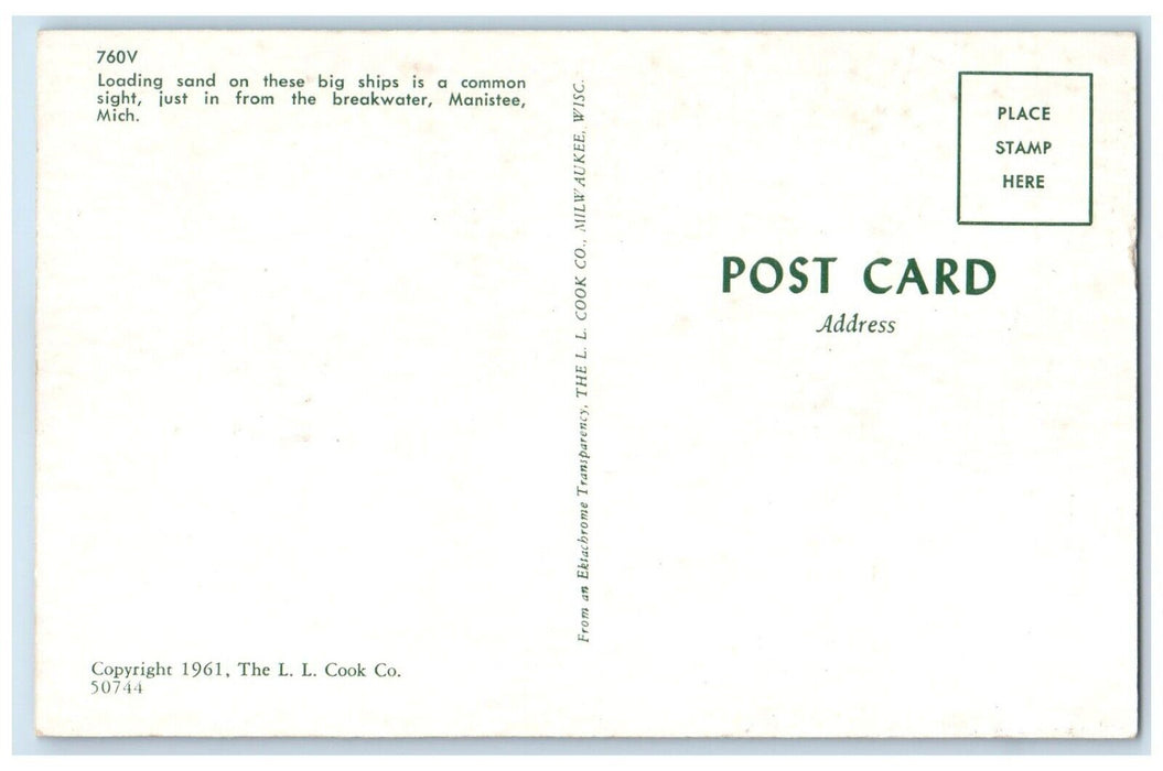c1960 Loading Sand Big Ships Breakwater Manistee Michigan MI Unposted Postcard