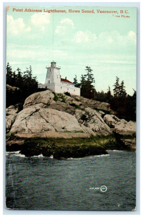 c1905 Point Atkinson Lighthouse Howe Sound Vancouver BC Canada Postcard
