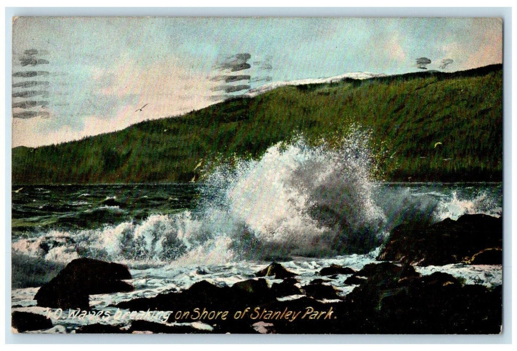 1907 Waves Breaking on Shore of Stanley Park Vancouver BC Canada Postcard
