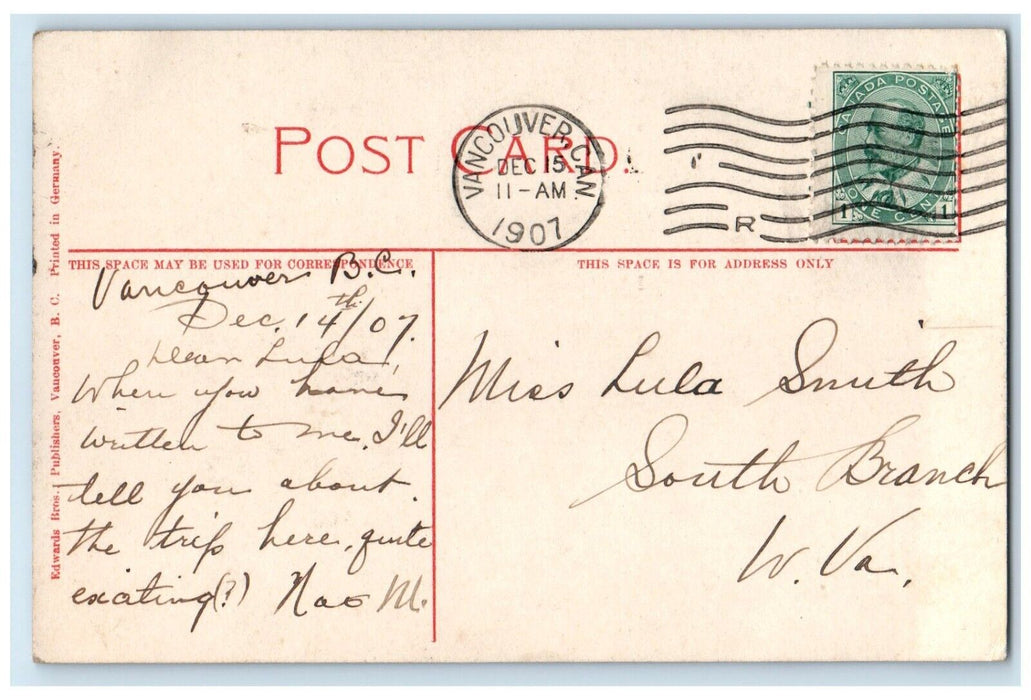1907 Waves Breaking on Shore of Stanley Park Vancouver BC Canada Postcard