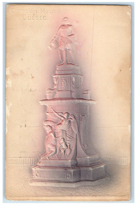 1915 Champlain Monument Quebec Canada Embossed Airbrush Antique Postcard