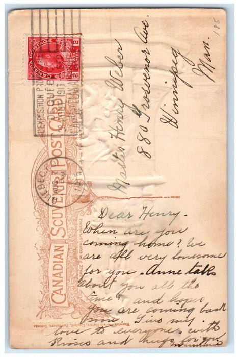 1915 Champlain Monument Quebec Canada Embossed Airbrush Antique Postcard