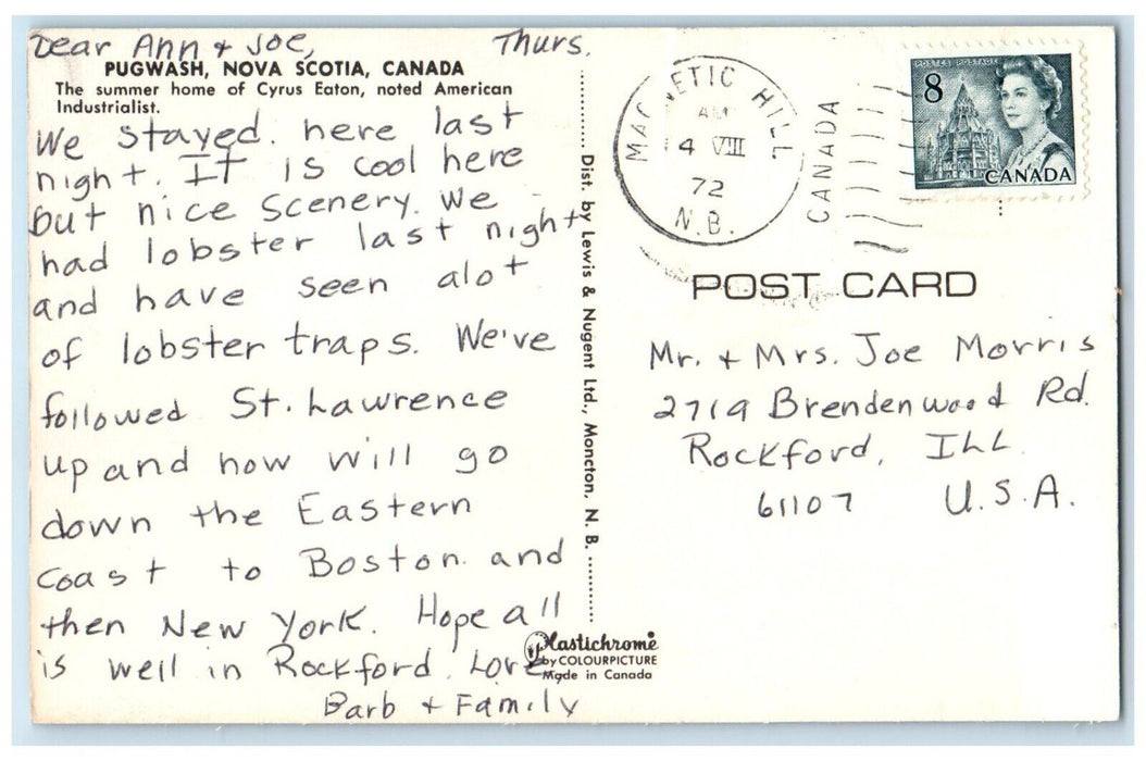 1972 Summer Home of Cyrus Eaton American Industrialist Pugwash Canada Postcard