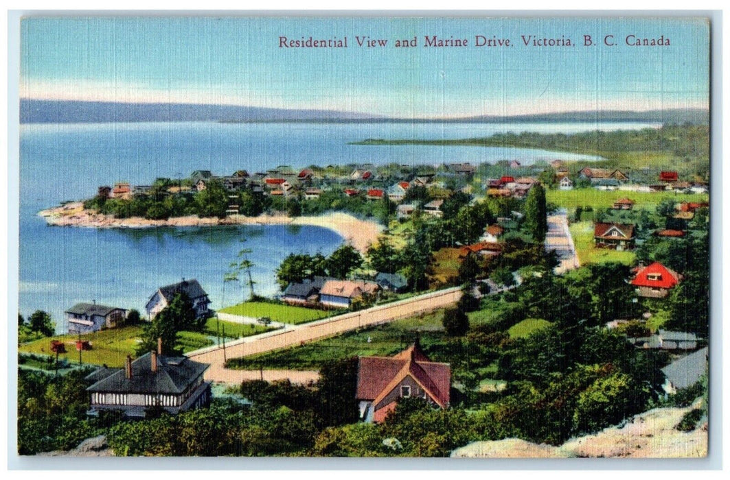 c1940's Residential View Marine Dive Victoria British Columbia Canada Postcard