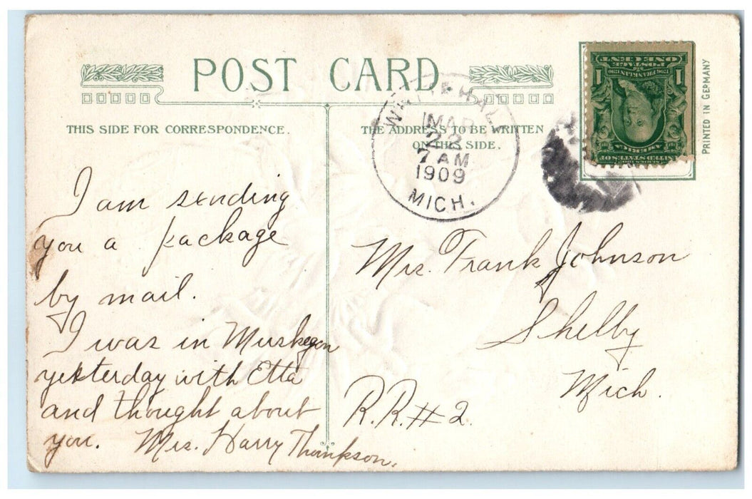 1909 Easter White Flowers In Hatched Egg Rabbit Winsch Back Embossed Postcard