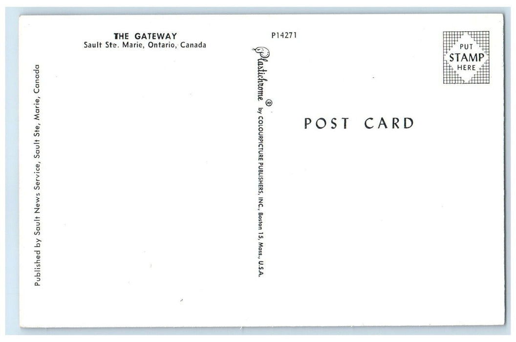 c1950's Algoma's Friendliest City Arch Sault Ste. Marie Canada Postcard