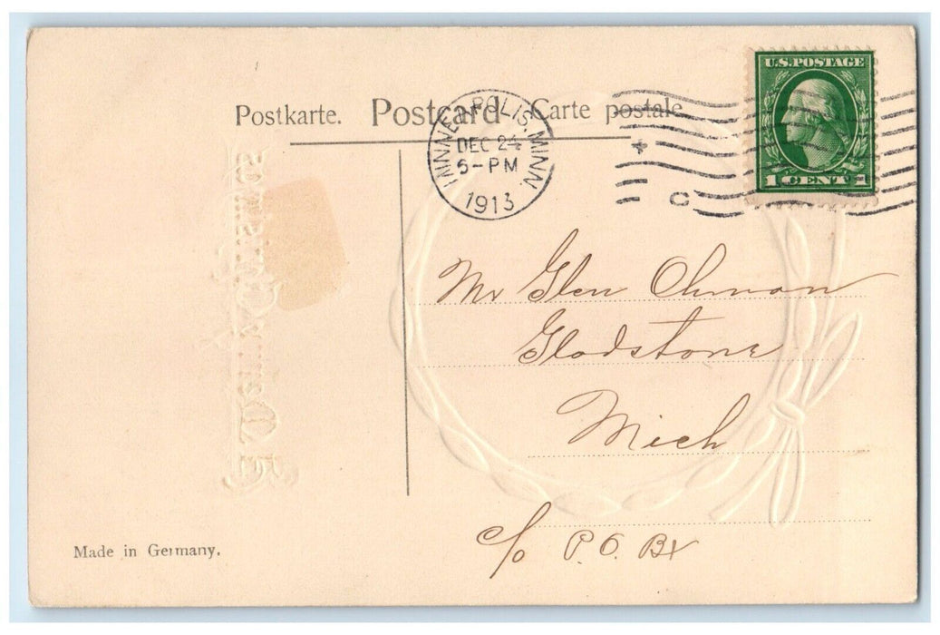 1913 Merry Christmas Windmill Airbrushed Embossed Minneapolis MN Posted Postcard