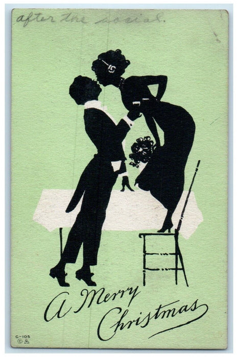 1915 Merry Christmas Sweet Couple Kissing Wedding Nash Howard City MI Postcard