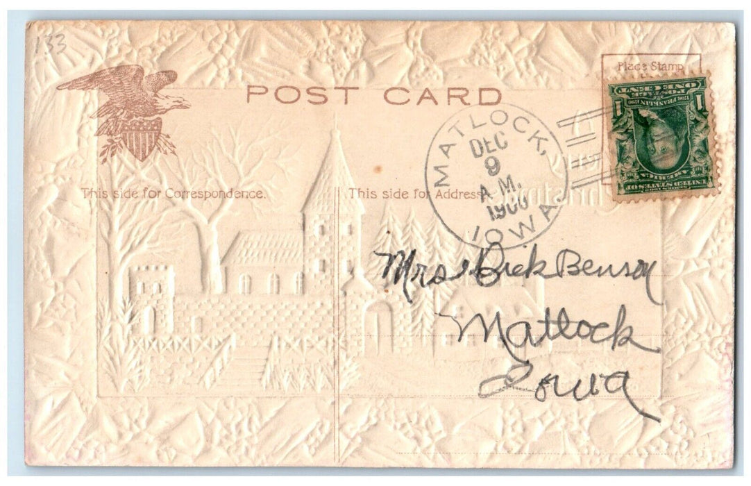 c1910's Merry Christmas House Church Airbrushed Embossed Matlock IA Postcard