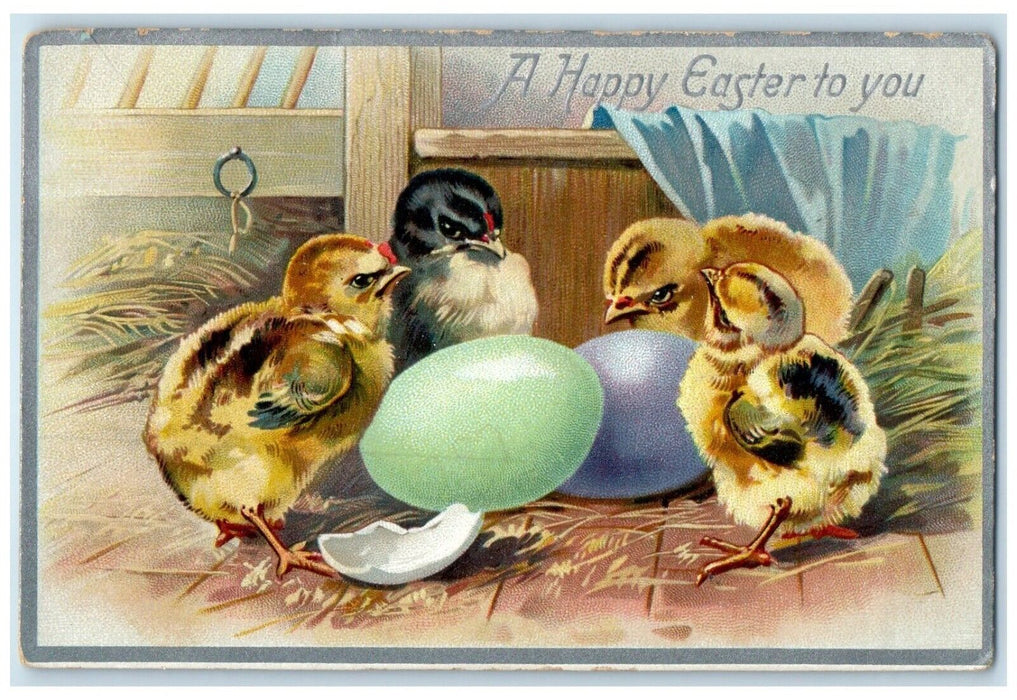 c1910's Easter Chicks Hatched Eggs Embossed Tuck's Unposted Antique Postcard