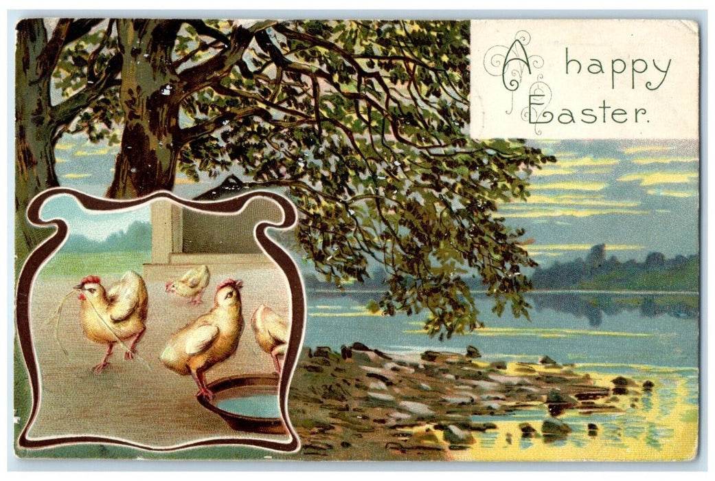 1909 Easter Chicken Chicks Embossed Fond Dulac Wisconsin WI Antique Postcard
