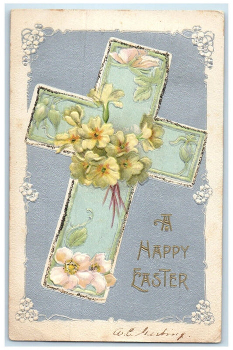 1906 Easter Holy Cross With Flowers Embossed Sheboygan Wisconsin Nash Postcard