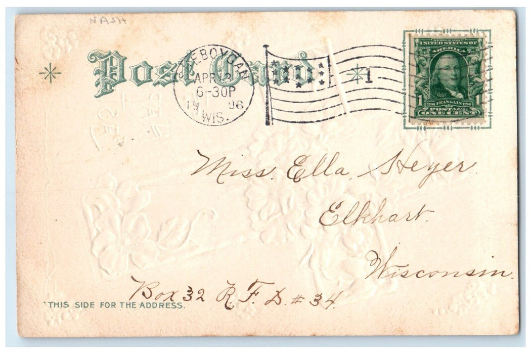 1906 Easter Holy Cross With Flowers Embossed Sheboygan Wisconsin Nash Postcard