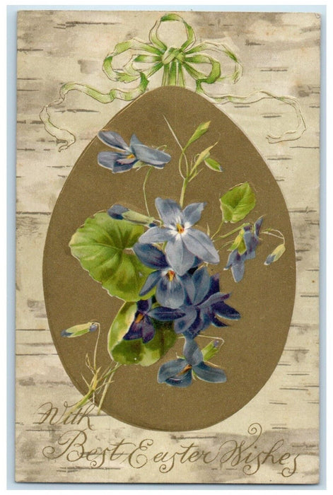 1909 Easter Giant Egg With Purple Flowers Embossed Nash Posted Antique Postcard