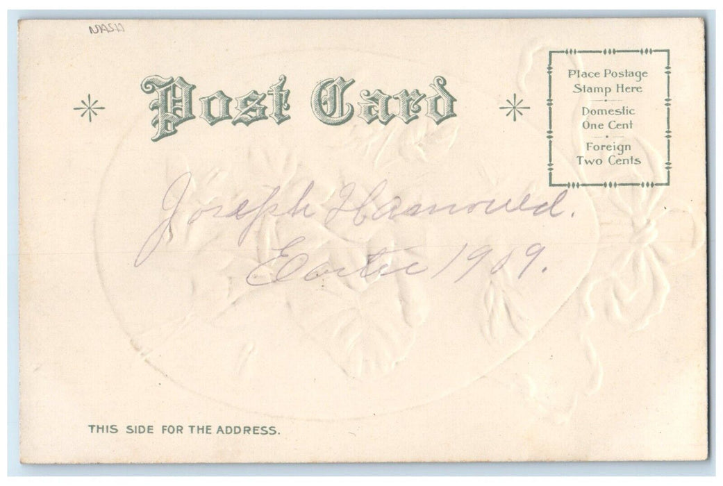 1909 Easter Giant Egg With Purple Flowers Embossed Nash Posted Antique Postcard