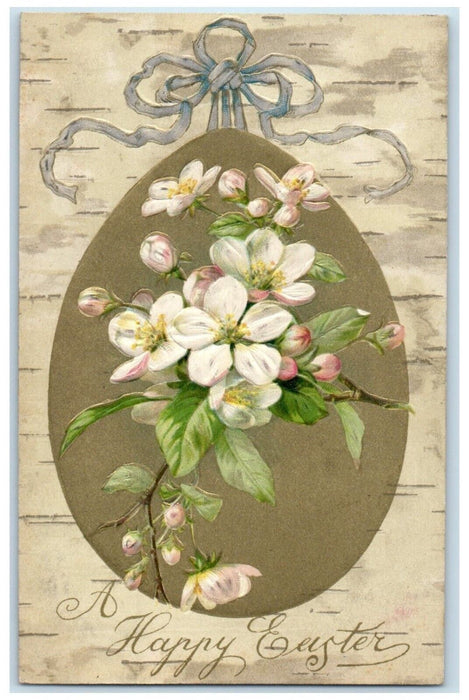 c1905 Easter Hanging Giant Egg With White Flowers Embossed Nash Antique Postcard