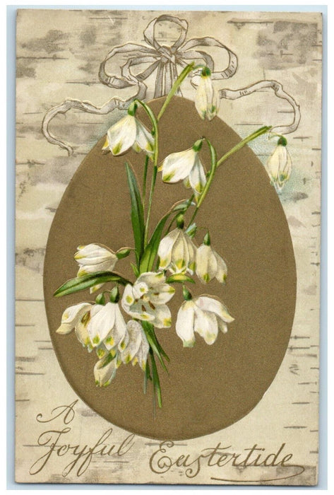 c1905 Easter Hanging Giant Egg White Flowers Embossed Nash Antique Postcard