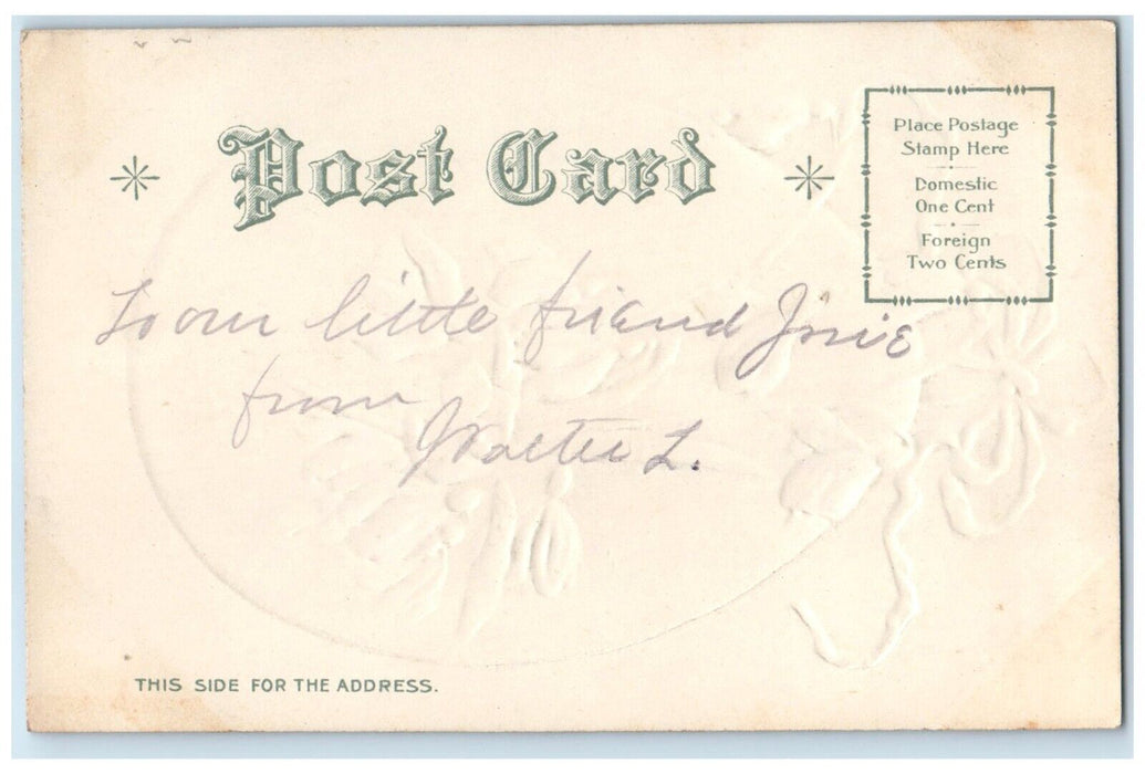 c1905 Easter Hanging Giant Egg White Flowers Embossed Nash Antique Postcard
