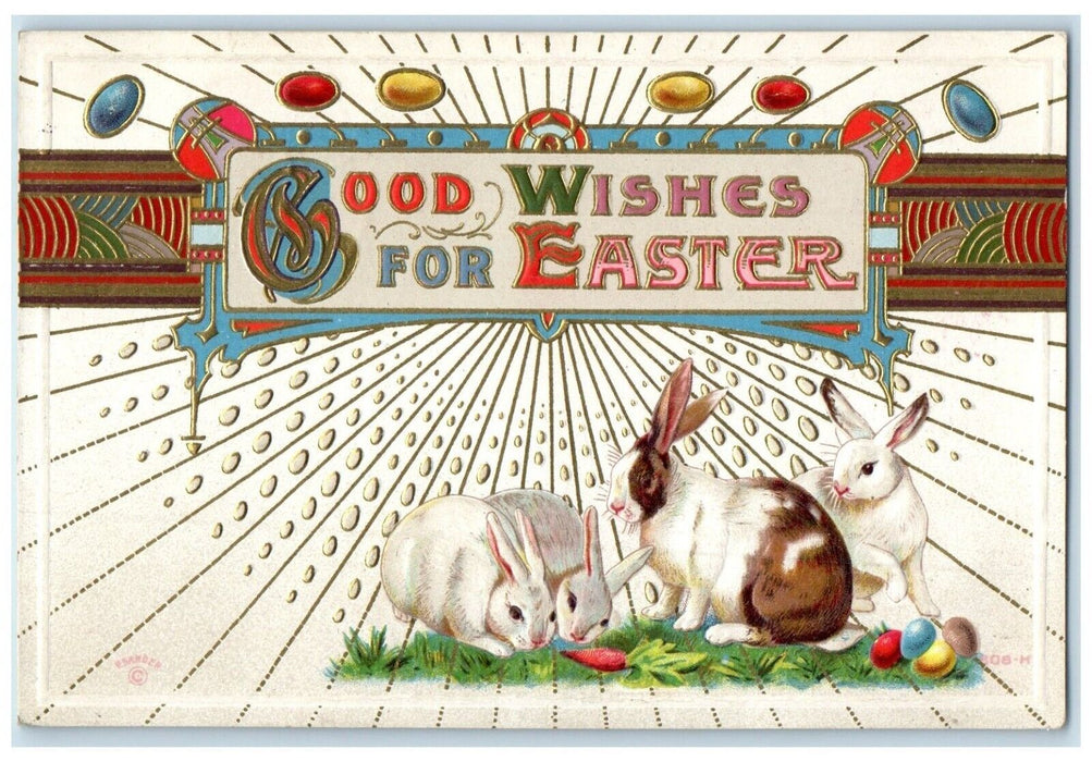 1912 Easter Bunny Rabbit Eggs Carrots Embossed Nash Posted Antique Postcard