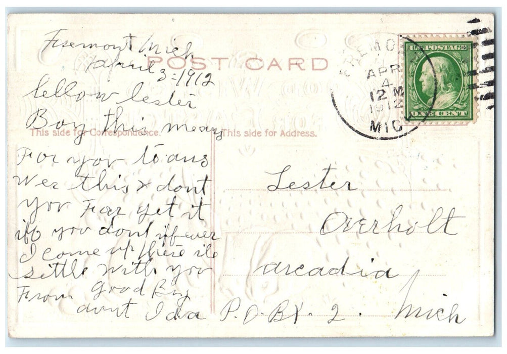1912 Easter Bunny Rabbit Eggs Carrots Embossed Nash Posted Antique Postcard