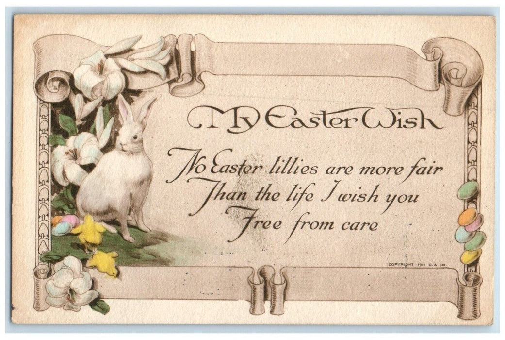 1913 Easter Bunny Rabbit Flowers Chicks Catskill NY Gibson Antique Postcard