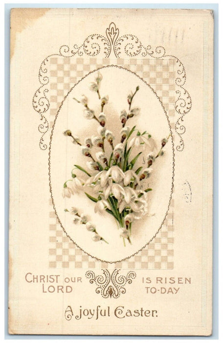 c1910's Easter White Flowers Pipe Berry Embossed Ludington Michigan MI Postcard