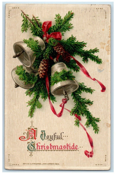 Christmas Ringing Bells Pine Cone John Wisnch Artist Signed Embossed Postcard