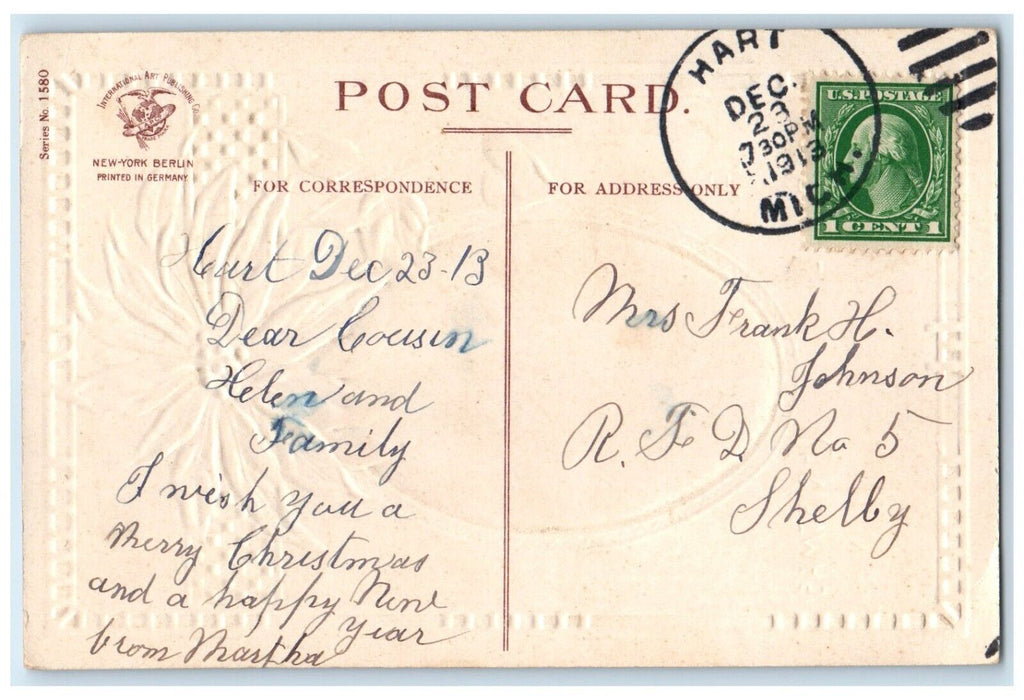 1913 Christmas Poinsettia Flowers House Winter Clapsaddle Embossed Postcard