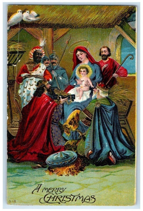c1910's Merry Christmas Religious Embossed Sand Lake Michigan MI Posted Postcard